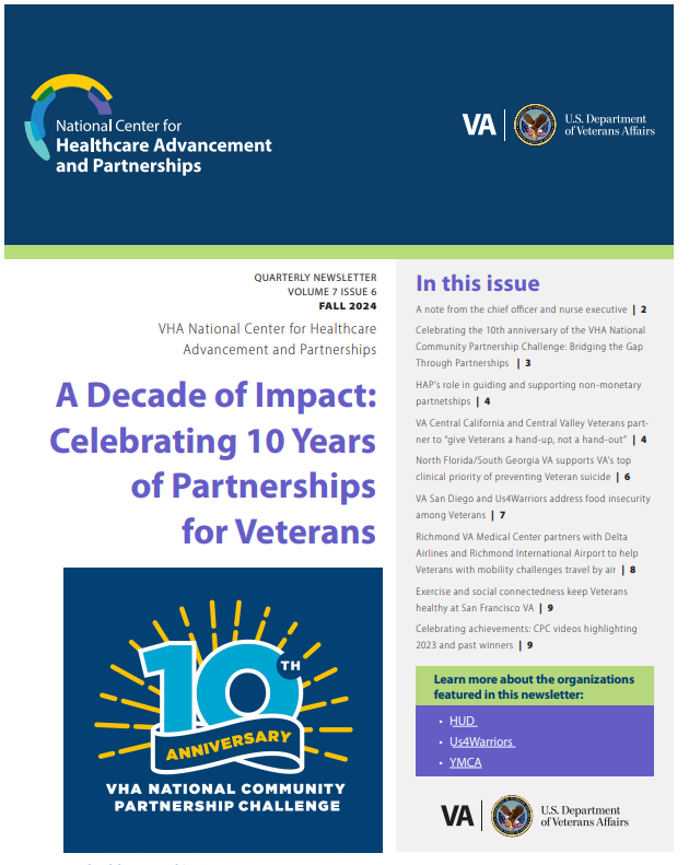 Read the latest HAP newsletter to learn about VHA partnerships helping Veterans and their families access quality care.