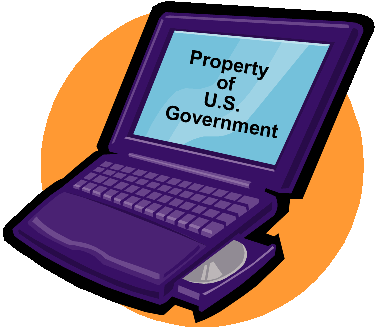 Laptop Computer with text, "Property of U.S. Government"
