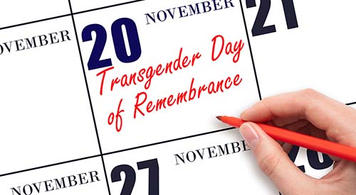 Calendar on November 20th with Transgender Day of Rememberance written in red